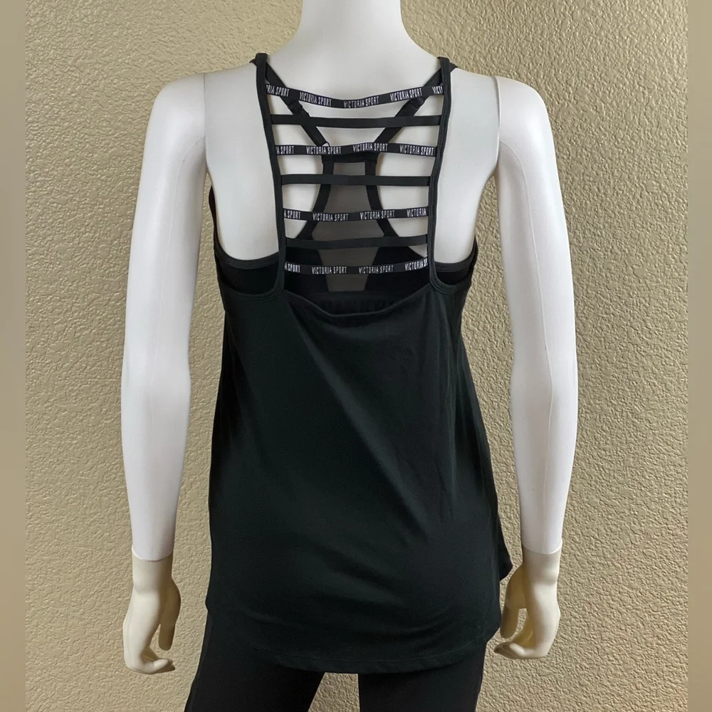 NWT Victoria’s Secret Sport Silver Shimmer Black Strappy Tank Top $25 - Picture 5 of 9